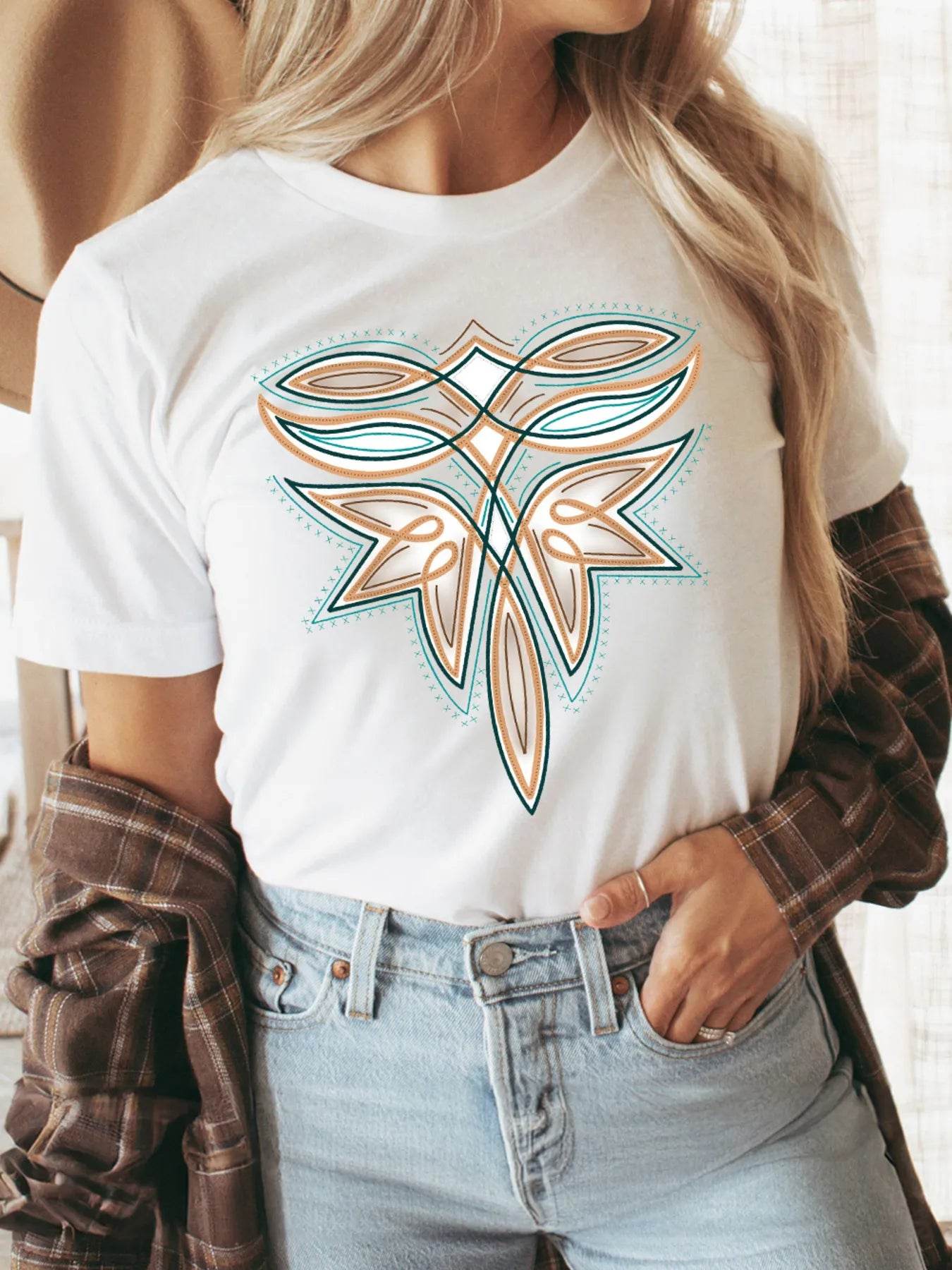 Graphic Round Neck Short Sleeve T-Shirt - Byyde
