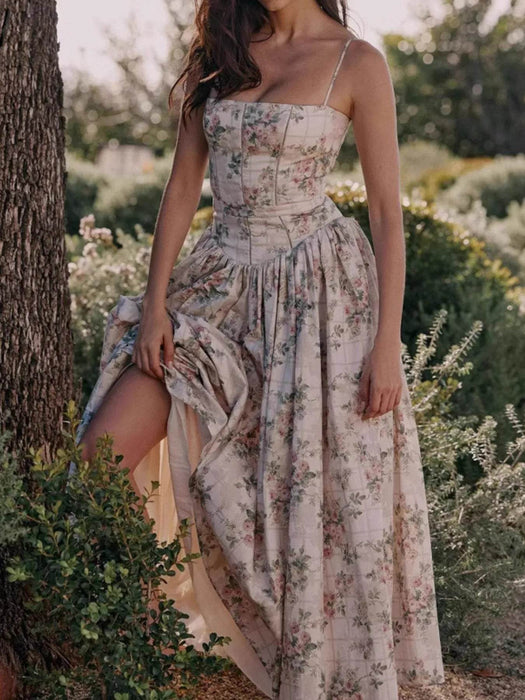 Floral Print Square Neck Maxi Cami Dress - Byyde