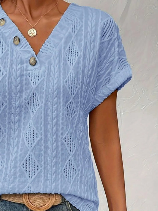 Textured V-Neck Short Sleeve Top - Byyde
