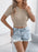 Openwork Single Shoulder Short Sleeve Knit Top - Byyde