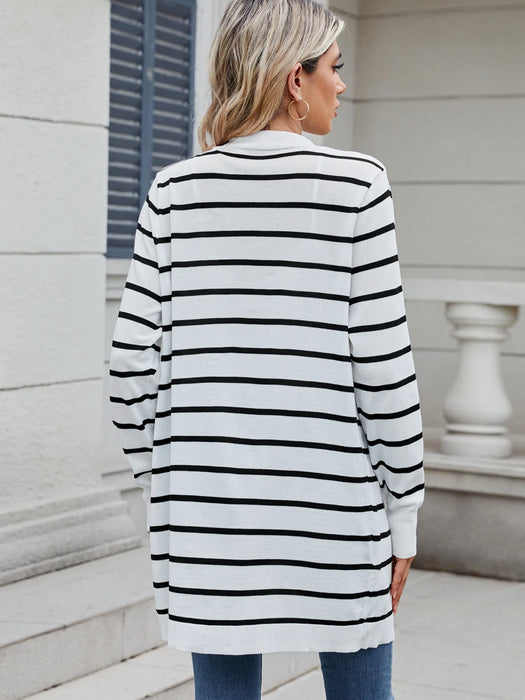 Striped Open Front Cardigan with Relaxed Fit - Byyde