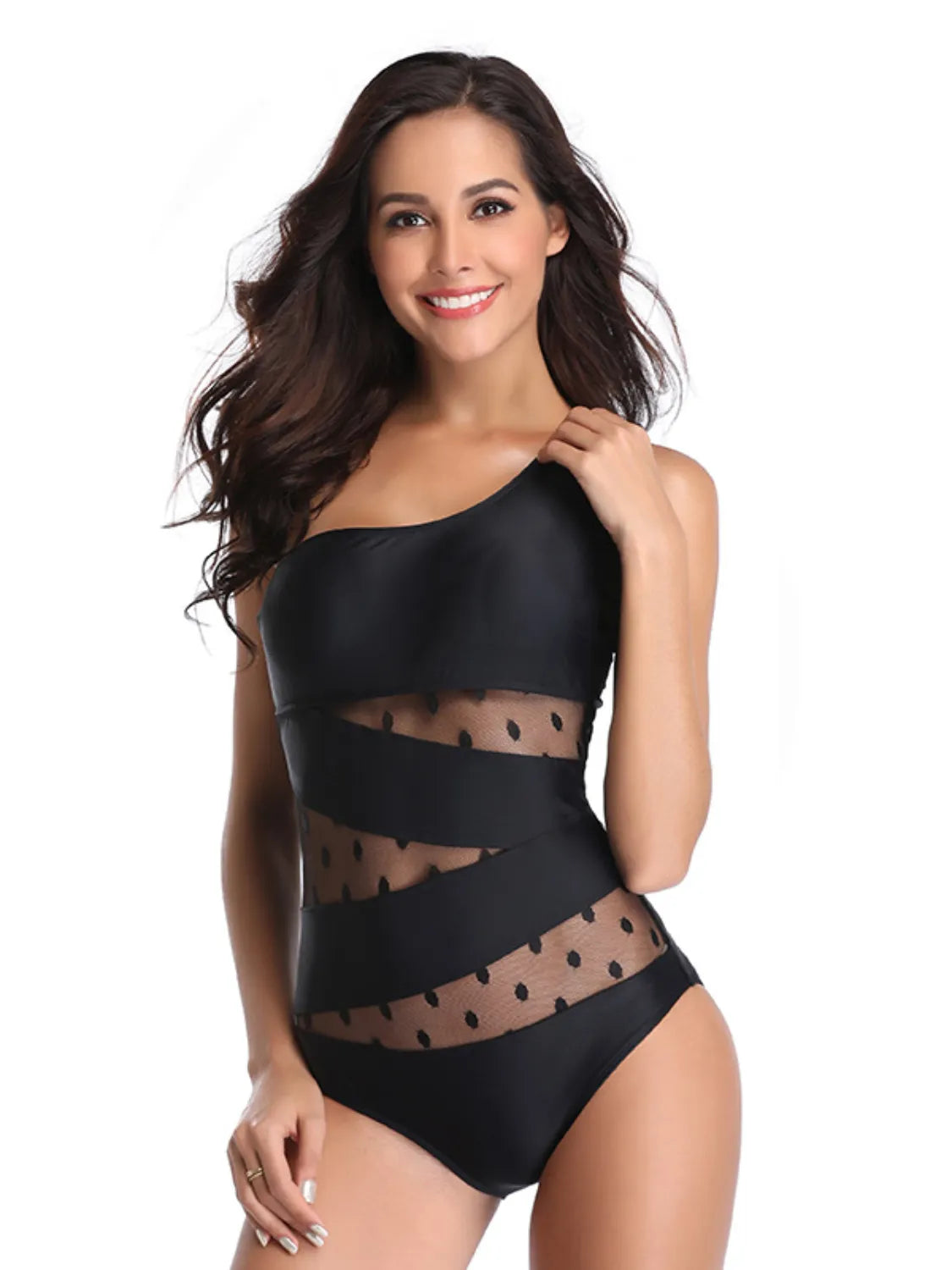 One Shoulder Polka Dot One-Piece Swimwear - Byyde