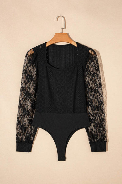 Eyelet Lace Long Sleeve Bodysuit - Byyde