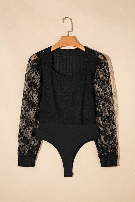 Eyelet Lace Long Sleeve Bodysuit - Byyde