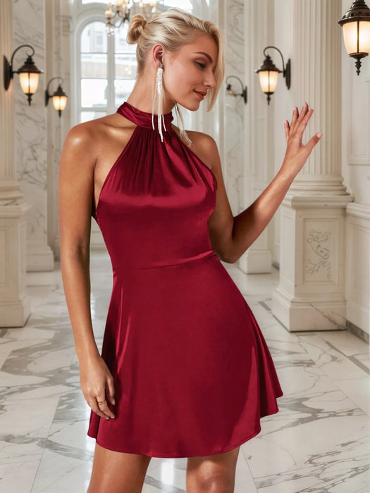Ruched Grecian Neck Mini Dress - Byyde