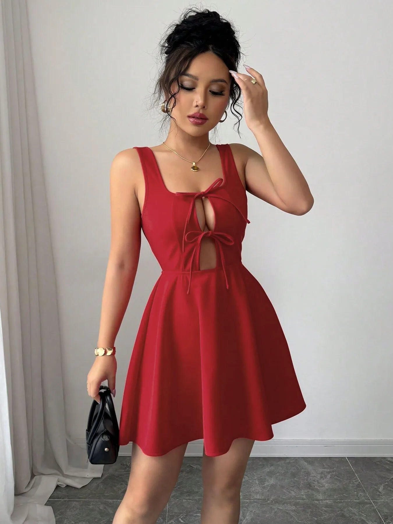 Tie Front Wide Strap Dress - Byyde