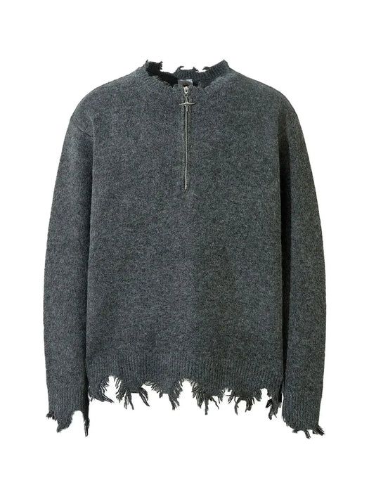 Men's Distressed Hem Half-Zip Sweater - Byyde