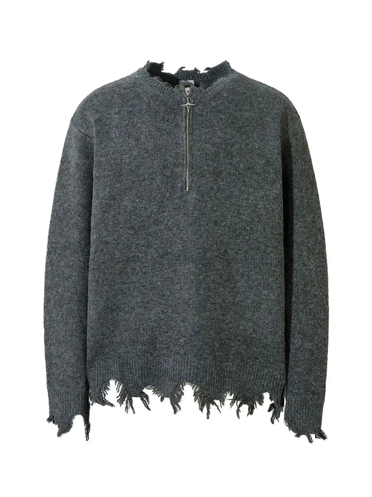 Men's Distressed Hem Half-Zip Sweater - Byyde