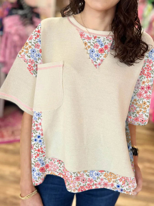 Floral Round Neck Relaxed Fit T-Shirt - Byyde