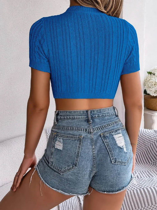 Cable Knit Openwork Round Neck Knit Top - Byyde