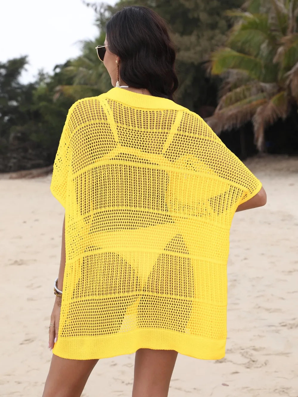Hollow Out Collared Neck Cover-Up - Byyde