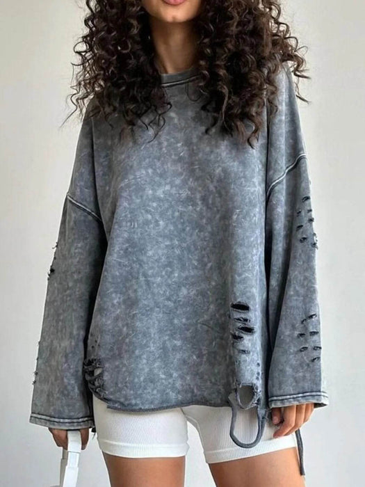 Distressed Oversized Long Sleeve Sweatshirt - Byyde