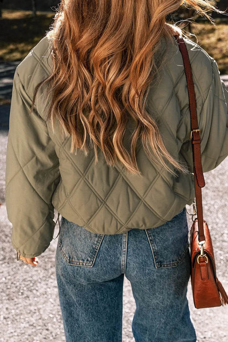Drawstring Collared Neck Long Sleeve Winter Coat - Byyde