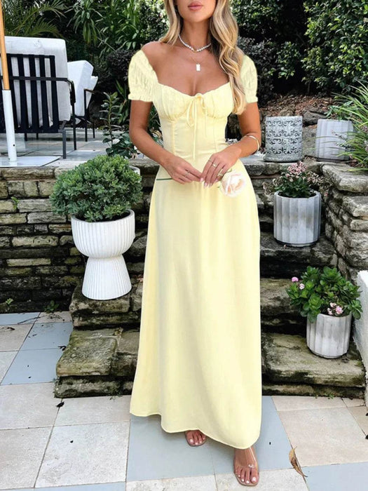 Devine Sweetheart Neck Short Sleeve Maxi Dress - Byyde
