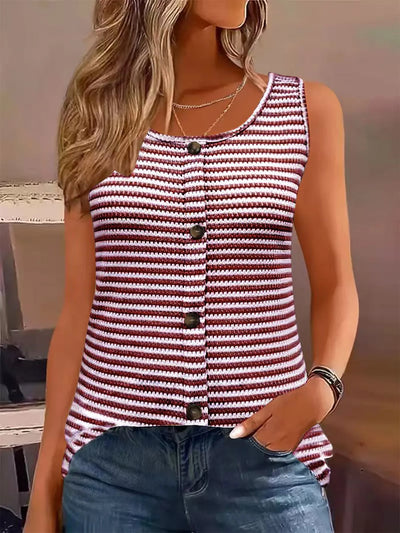 Striped Round Neck Tank Top - Byyde