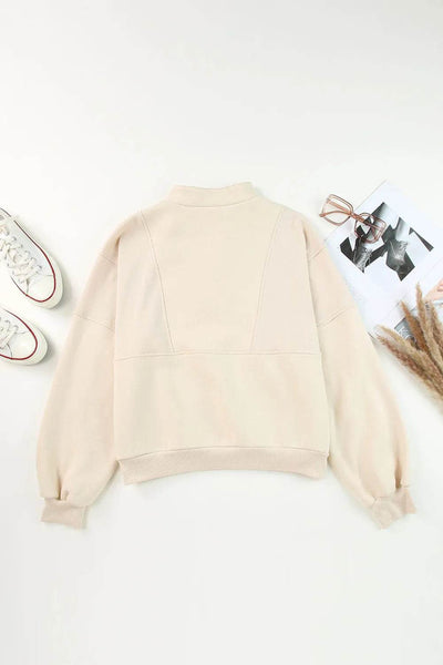 Half Zip Drop Shoulder Long Sleeve Sweatshirt - Byyde