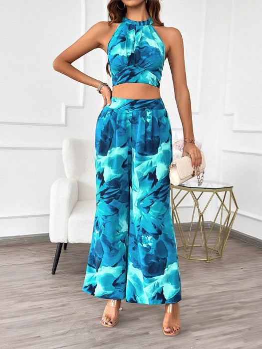 Devine Printed Halter Neck Top and Pants Set - Byyde