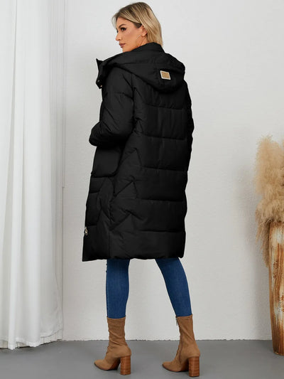 Long Sleeve Longline Hooded Winter Coat - Byyde