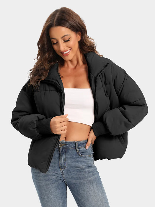 Zip Up Turtleneck Long Sleeve Puffer Jacket - Byyde