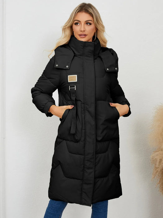 Long Sleeve Longline Hooded Winter Coat - Byyde