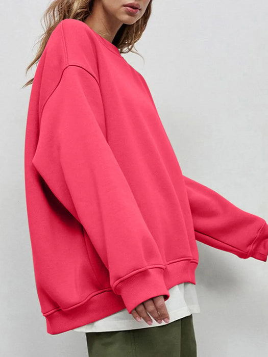 Round Neck Dropped Shoulder Long Sleeve Sweatshirt - Byyde
