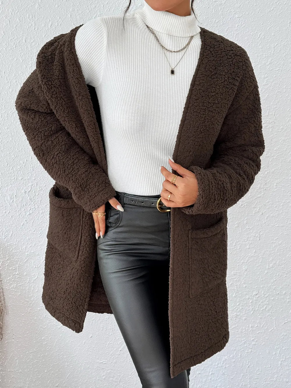 Open Front Long Sleeve Winter Coat - Byyde