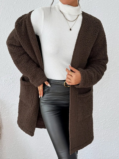 Open Front Long Sleeve Winter Coat - Byyde