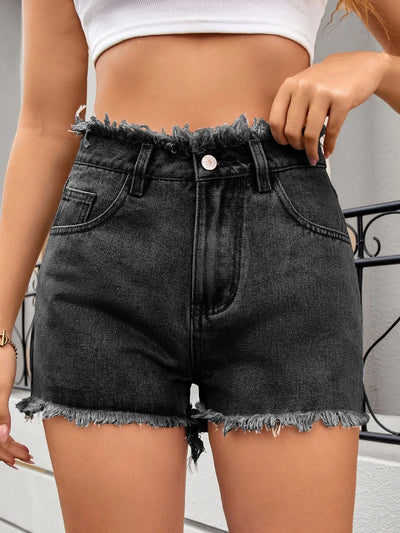 Washed Raw Hem Denim Shorts - Byyde