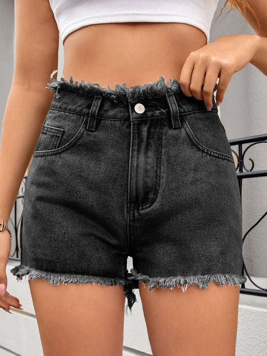 Washed Raw Hem Denim Shorts - Byyde