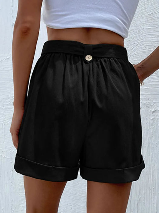 High-Waisted Pleated Shorts with Belt Detail - Byyde