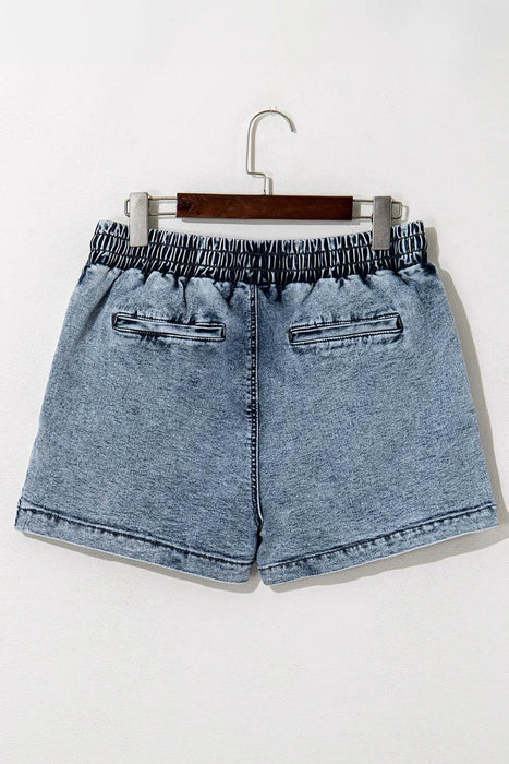Drawstring High Waist Pocketed Denim Shorts - Byyde