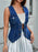 V-Neck Button-Front Denim Vest - Byyde