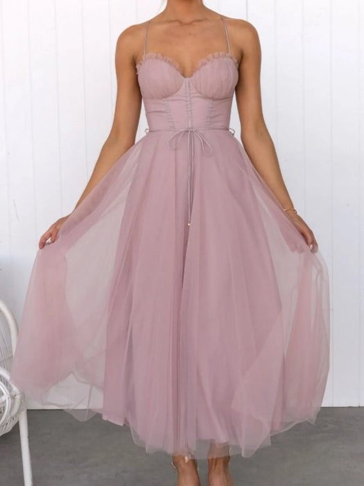 Sweetheart Neck Tulle Midi Dress - Byyde