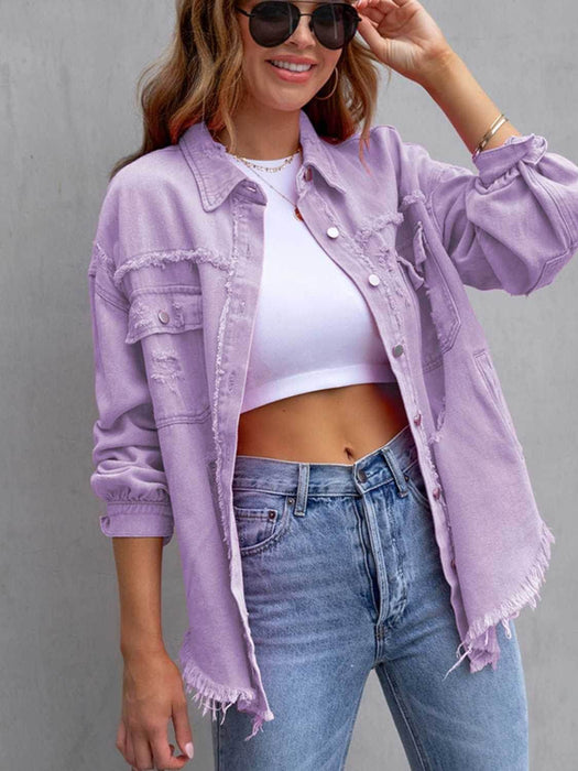 Distressed Drop Shoulder Denim Jacket - Byyde