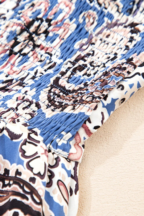 Paisley Print Twist Detail Smocked Back Spaghetti Straps Dress - Byyde