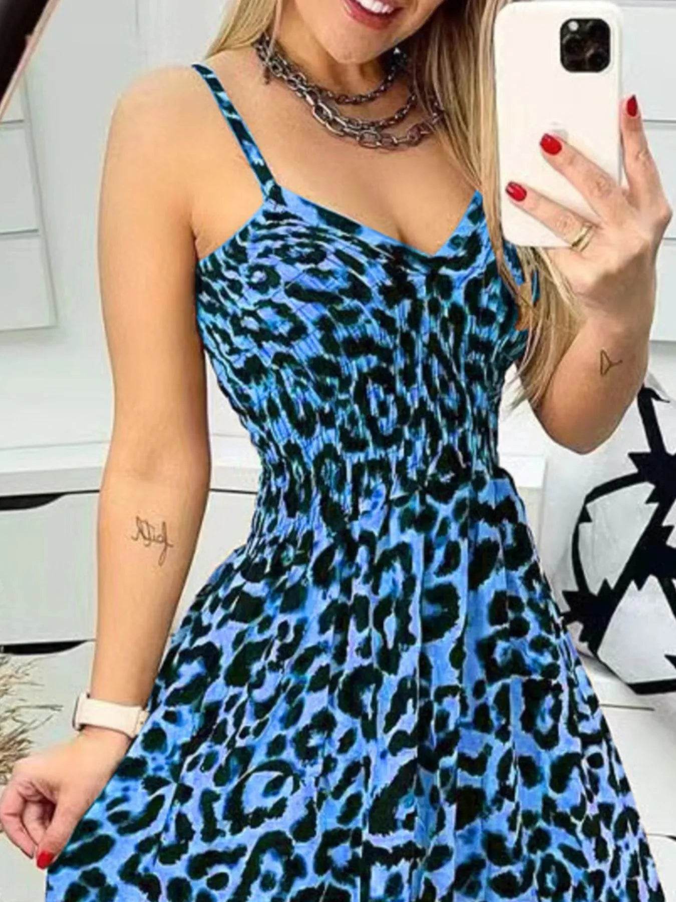Full Size Leopard Print Spaghetti Strap Maxi Dress Plus Size - Byyde