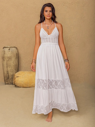 Lace Detail Crochet Tiered Maxi Cami Dress - Byyde