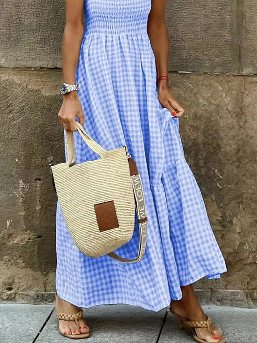 Smocked Gingham Maxi Dress with Ruffle Straps - Byyde
