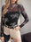 Printed Mock Neck Long Sleeve Mesh T-Shirt - Byyde
