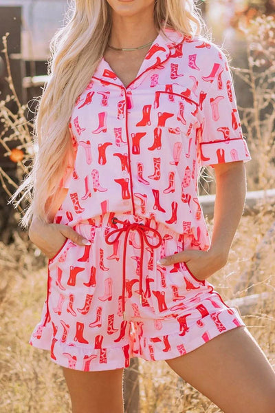 Cowgirl Boots Printed Shirt and Shorts Set - Byyde