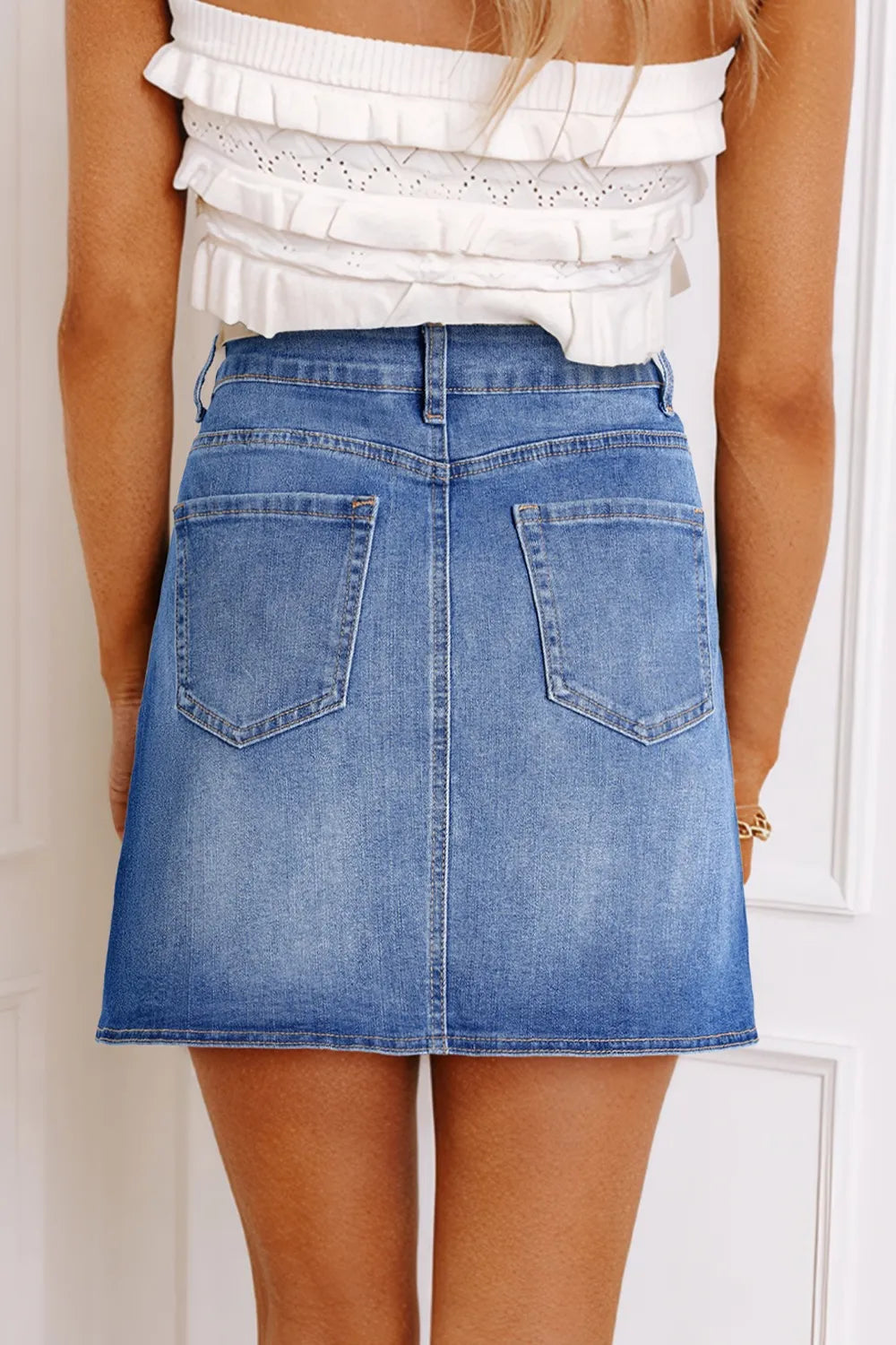 Wrapped Crossed Waist Denim Mini Skirt - Byyde
