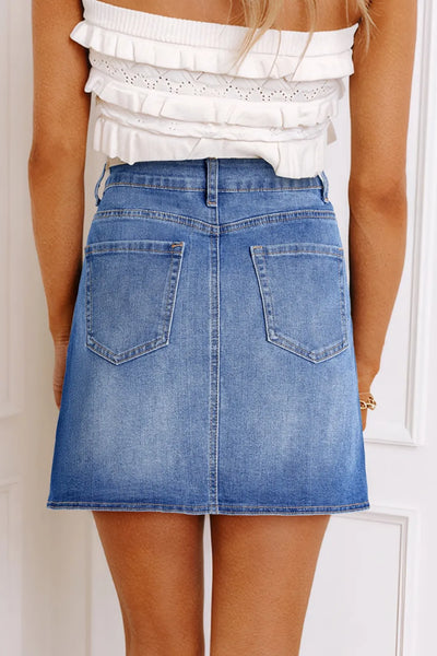 Wrapped Crossed Waist Denim Mini Skirt - Byyde