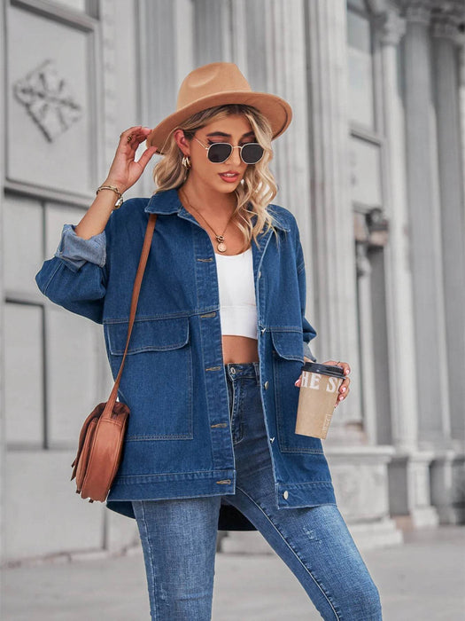 Button Up Long Sleeve Denim Jacket - Byyde
