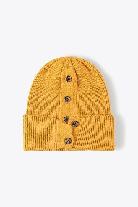 Button Detail Rib-Knit Cuff Beanie - Byyde