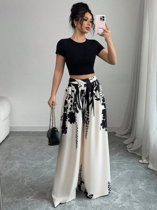 Printed Wide Leg Pants - Byyde