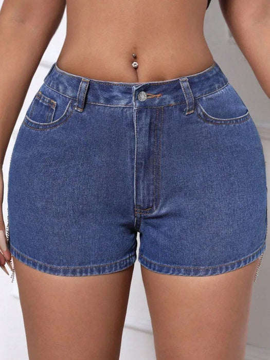 Fringe Back Denim Shorts with Pockets - Byyde