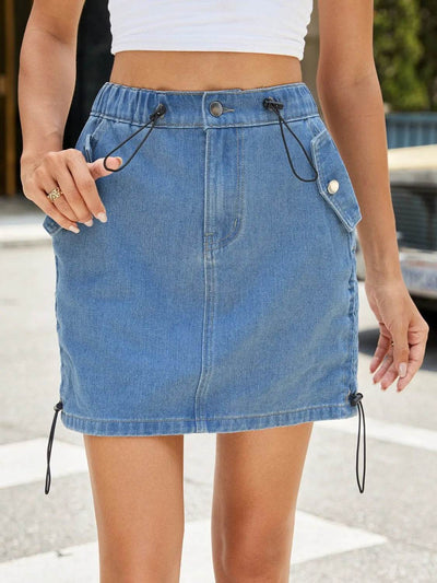 Drawstring Denim Mini Skirt - Byyde
