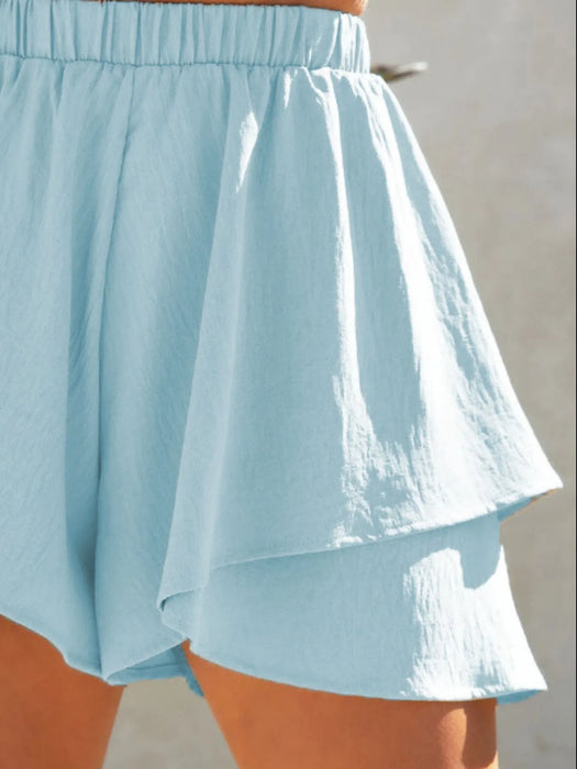 High-Waisted Elastic Waistband Layered Shorts - Byyde