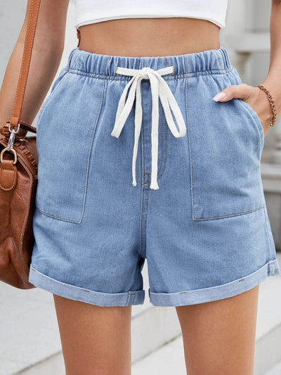 Drawstring Wash Denim Shorts - Byyde