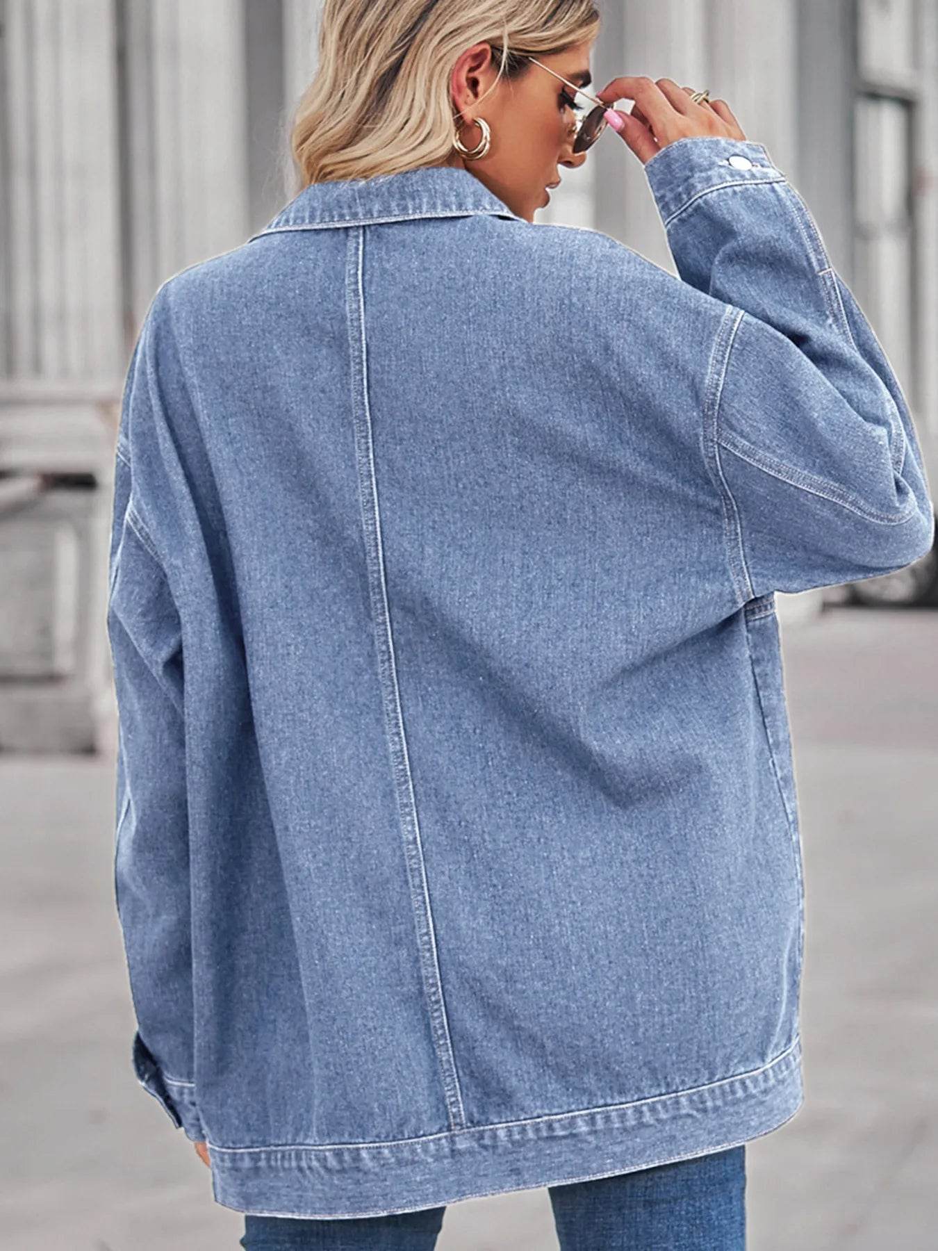 Button Up Long Sleeve Denim Jacket - Byyde